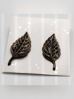 Bronze Colored Leaf Earrings Post Pierced 1" Inch